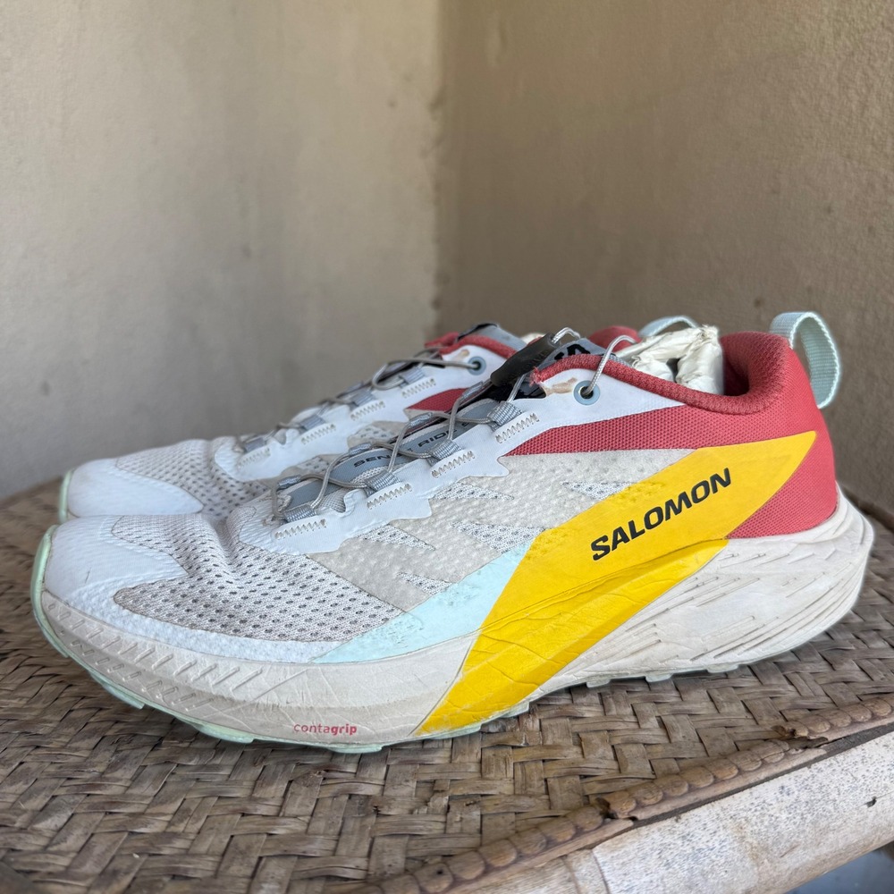 Salomon Sense Ride 5 Trail Shoes Womens 9 White Yellow Red Quicklace Gorpcore